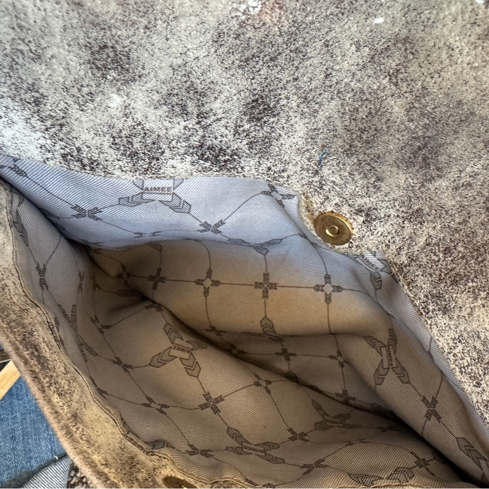 Aimee Kestenberg Distressed Grey Shimmer Suede Crossbody Bag, Removable Strap - Picture 9 of 16